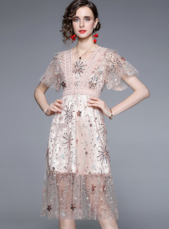 Lace Detail Sequined Gown For Women