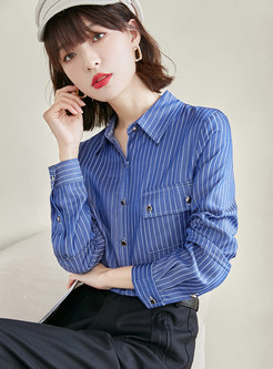 Classic Turn-Down Collar Striped Blouses For Women