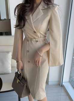 Office Double-Breasted Long Sleeve Blazer Dresses With Belt