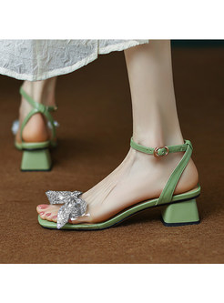 Glamorous Bowknot Square Heel Ladies Sandals