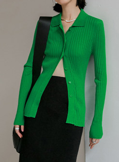 Turn-Down Collar Single-Breasted Slim Ladies Sweaters