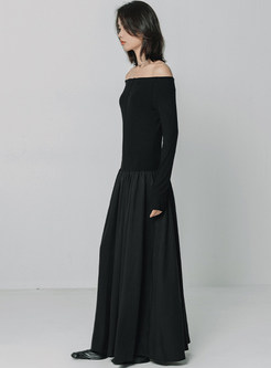 Brief Off-The-Shoulder Splicing Drape Long Casual Dresses