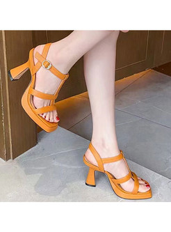 Sexy Square Toe Hollow Out High Heels Ladies Sandals