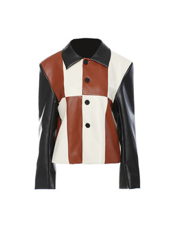 Exclusive Color-Blocked Long Sleeve Leather Jackets For Women