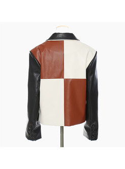 Exclusive Color-Blocked Long Sleeve Leather Jackets For Women