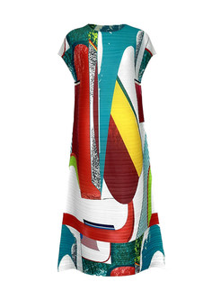 Chicwish Patchwork Oversize Short Sleeve Midi Dresses