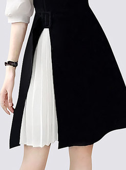 Stylish Color-Blocked Half Sleeve Big Hem Cocktail Dresses