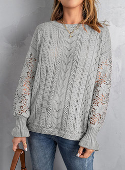 Womens Openwork Long Sleeve Patch Sweaters