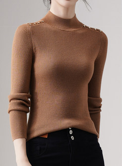 Mock Neck Wool Slim Pullovers Knit Tops For Women