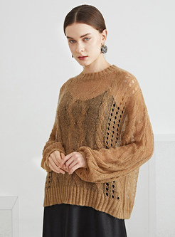 Women Transparent Plus Size Cable Knit Sweaters