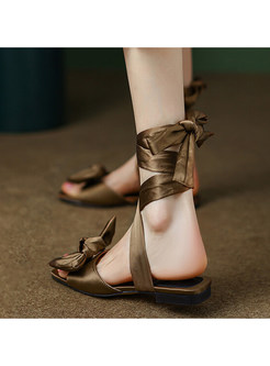 Satin Ankle-Strap Fastening Bowknot Sandals For Women