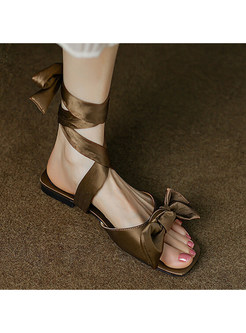 Satin Ankle-Strap Fastening Bowknot Sandals For Women