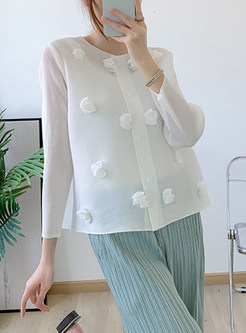 Single-Breasted 3D Flowers Embellished Tops For Women