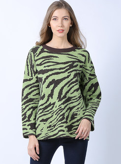 Women Long Sleeve Zebra Pullover Sweater
