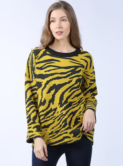 Women Long Sleeve Zebra Pullover Sweater