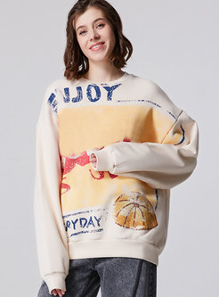 Women Cute Print Loose Sweatshirt