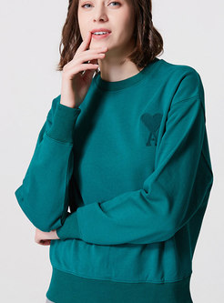 Women Heart Pattern Loose Sweatshirt