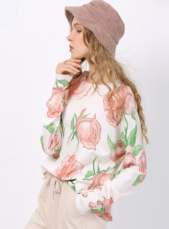 Women Long Sleeve Floral Printing Casual Sweater