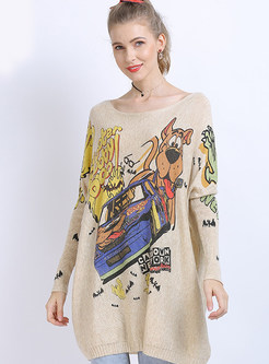 Women Fall Long Sleeve Printing Oversize Sweater