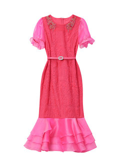 Glamorous Lace Splicing Frill Trim Scuba Dresses