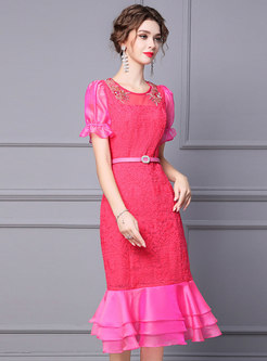 Glamorous Lace Splicing Frill Trim Scuba Dresses