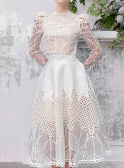 Water Soluble Lace Romance Long Sleeve Transparent Prom Dresses