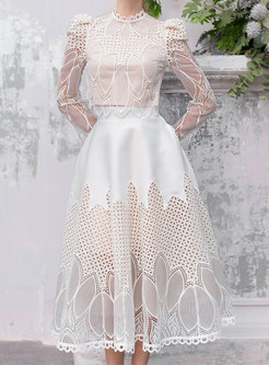 Water Soluble Lace Romance Long Sleeve Transparent Prom Dresses