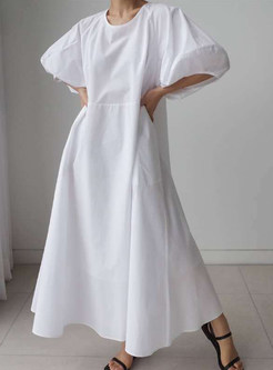 Balloon Sleeves Oversize Cotton Casual Dresses