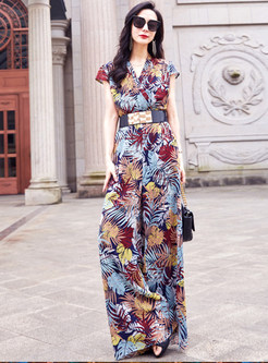 Women Summer Floral Print Chiffon Jumpsuit