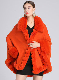 Women's Luxury Batwing Sleeve Faux Fur Hooded Cloak Poncho