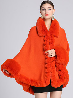 Women's Luxury Batwing Sleeve Faux Fur Hooded Cloak Poncho