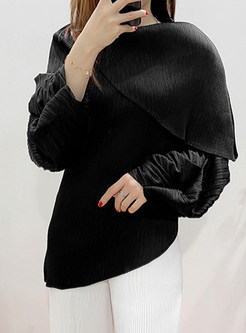 Collared Pleated Pullovers Blouson Sleeve Dressy Tops For Women
