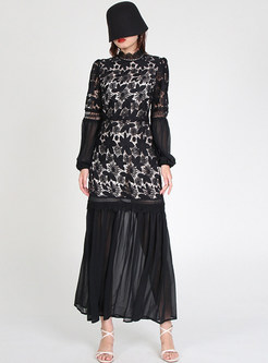 Water Soluble Lace Transparent Long Sleeve Maxi Dresses