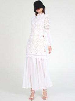 Water Soluble Lace Transparent Long Sleeve Maxi Dresses