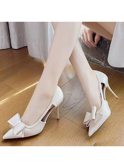 Bow-Embellished Pointed Toe Cutout Women Dress Shoes