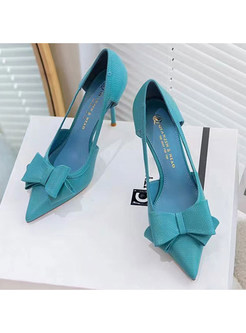 Bow-Embellished Pointed Toe Cutout Women Dress Shoes