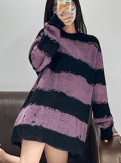 Women Long Sleeve Stripe Casual Sweater