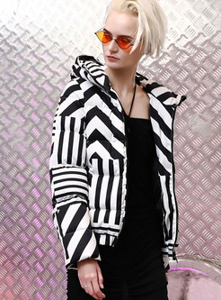 Women Fashion Zebra Print Hooded Down Jacket Coat