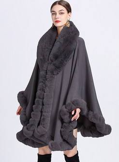 Women Faux Rabbit Fur Oversize Shawl Cloak Coat