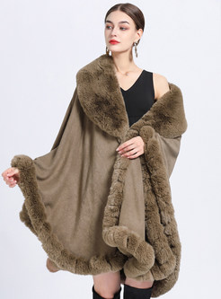 Women Faux Rabbit Fur Oversize Shawl Cloak Coat
