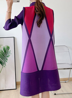 Color Contrast Turn-Down Collar Single-Breasted Oversize Dresses