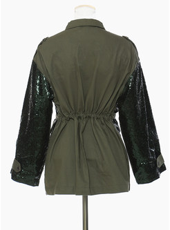 Exclusive Shirt Collar Sequined Patch Jackets For Women