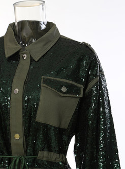 Exclusive Shirt Collar Sequined Patch Jackets For Women