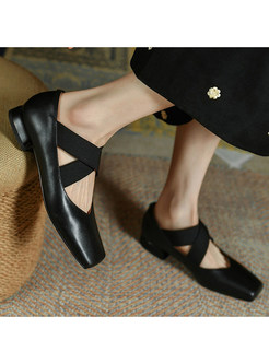 Square Toe Cross Straps Low-Fronted Flat Shoes For Women
