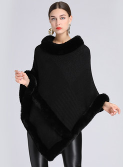 Women' s Luxury Faux Fur Shawl Cloak