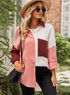 Hot Single-Breasted Color-Blocked Shirts And Blouses For Women