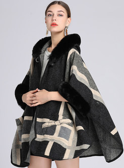Women Woolen Plaid Loose Coat Cardigan Shawl