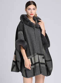 Women Woolen Plaid Loose Coat Cardigan Shawl