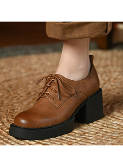 Round Toe Lace-Up Fastening Platform Shoes For Women