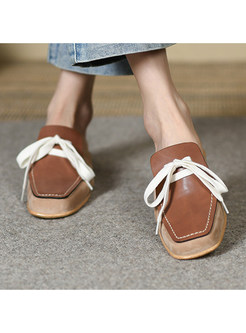 Square Toe Contrasting Lace-Up Fastening Womens Flat Shoes